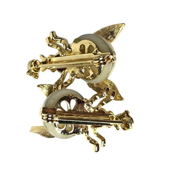 VINTAGE 1980s Bee Wiggle Stick Pins Pair Women Gold Insect Brooches Rhinestones - Picture 3 of 7